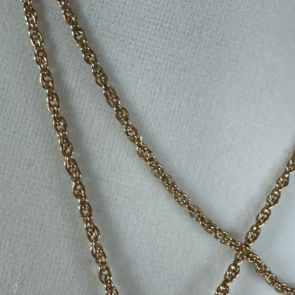 Avon Gold Tone Necklace with Blue Pendant and Faux Pearl - Picture 6 of 8